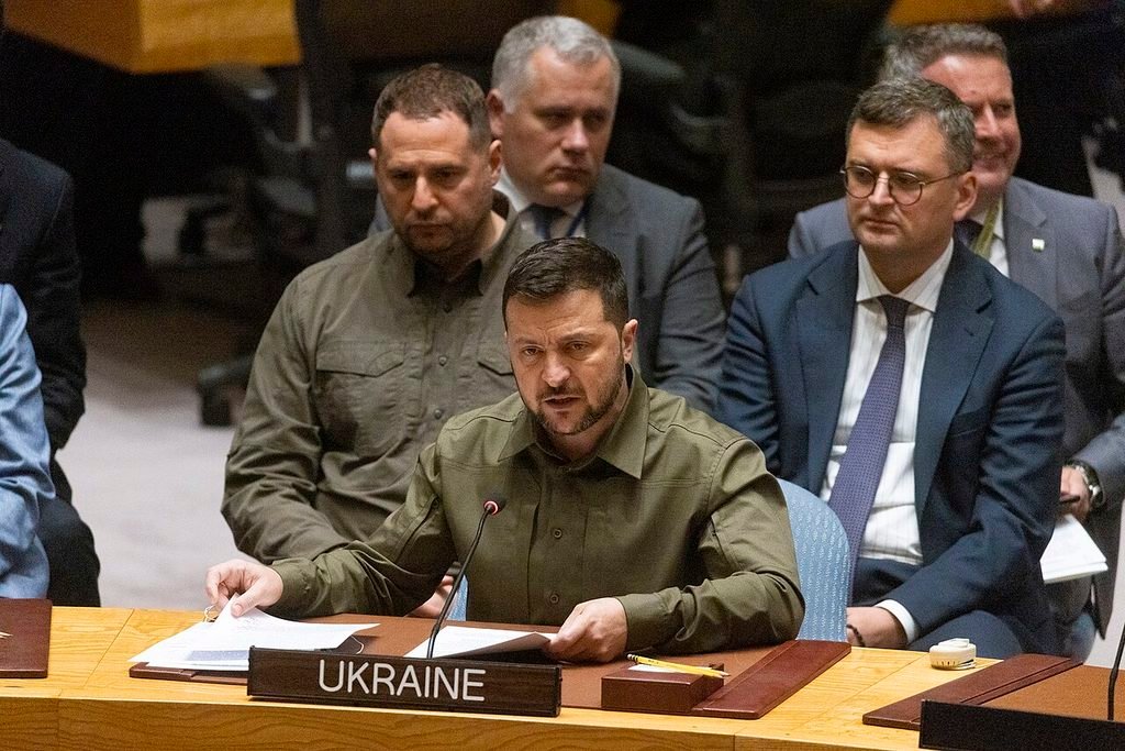 photo of ukranian president Zelensky at the UN Security Council in New York City