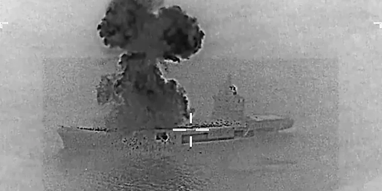 A photo of Iranian warship Shahid Bagheri during US strikes.