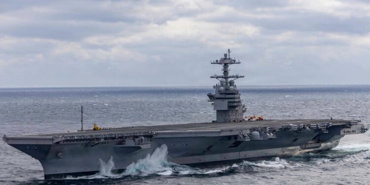 The 100,000-ton aircraft carrier PCU John F. Kennedy executing high-speed maneuvers during Atlantic sea trials 2026