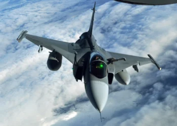 A Swedish Air Force JAS 39 Gripen multirole fighter jet during military exercises.