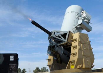 A Land-based Phalanx Weapon System (LPWS) deployed for Counter Rocket, Artillery, and Mortar (C-RAM) duties.
