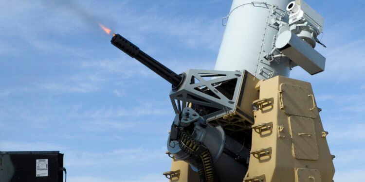 A Land-based Phalanx Weapon System (LPWS) deployed for Counter Rocket, Artillery, and Mortar (C-RAM) duties.