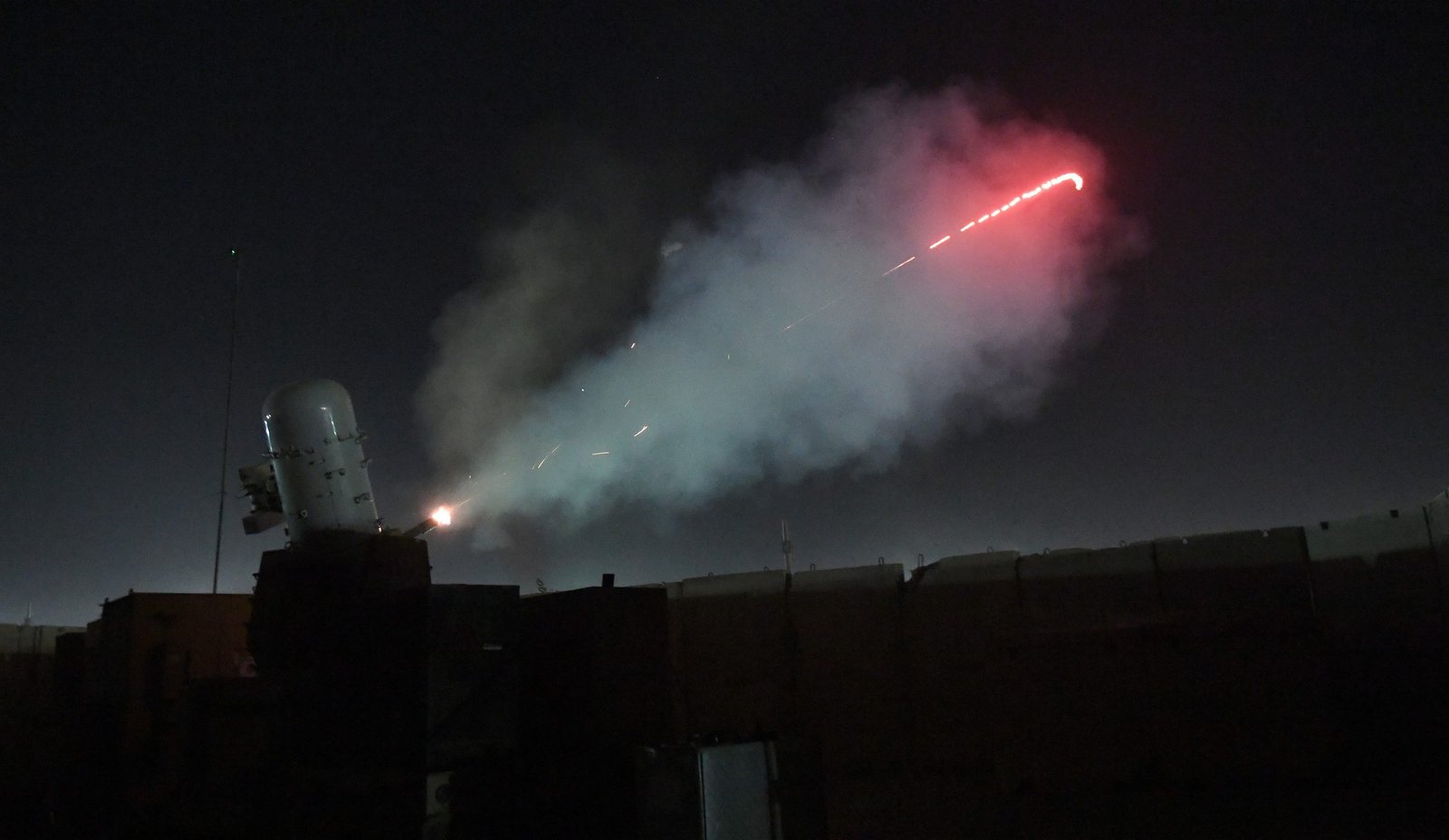A Land-based Phalanx Weapon System (LPWS) deployed for Counter Rocket, Artillery, and Mortar (C-RAM) duties.