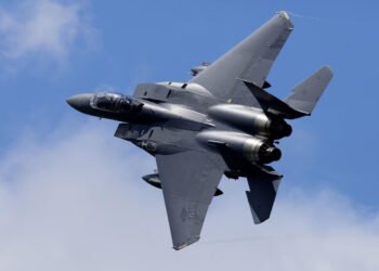An F-15E Strike Eagle assigned to the 492nd Fighter Squadron flies