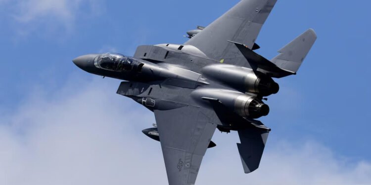 An F-15E Strike Eagle assigned to the 492nd Fighter Squadron flies