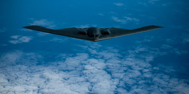 A B-2 Spirit bomber deployed from Whiteman Air Force Base, Missouri, flies near Joint Base Pearl Harbor-Hickam, Hawaii, during an interoperability training mission Jan. 15, 2019. The aircraft are flying in support of a U.S. Strategic Command Bomber Task Force mission. U.S. Strategic Command’s Bomber Forces regularly conduct combined theater security cooperation engagements with allies and partners, demonstrating the U.S. capability to command, control and conduct bomber missions across the globe.