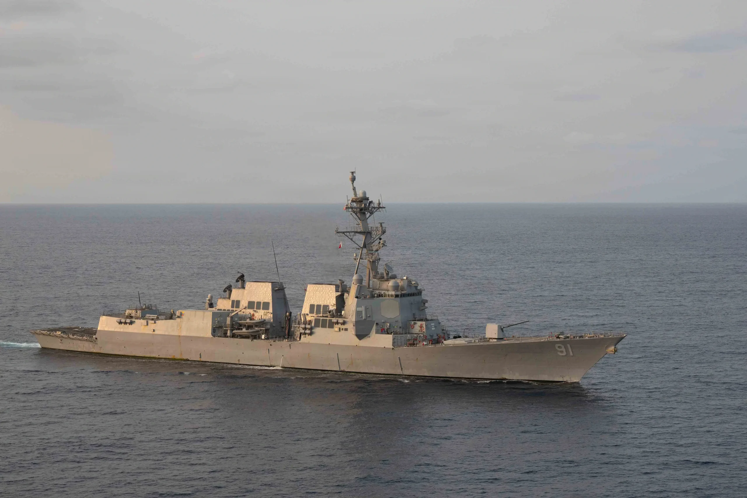 Arleigh Burke-class guided-missile destroyer USS Pinckney (DDG 91) conducts blockade operations, April 17, 2026. Pinckney is deployed to the U.S. 5th Fleet area of operations to support maritime security and stability in the Middle East.