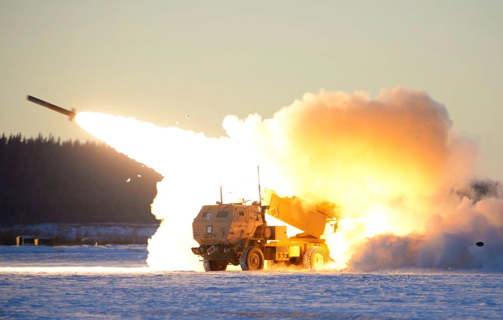 A U.S. Army M142 High Mobility Artillery Rocket Systems (HIMARS) launches ordnance during RED FLAG-Alaska 21-1 at Fort Greely, Alaska,