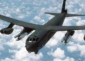 An air-to-air front view of a B-52G Stratofortress aircraft from the 416th bombardment Wing armed with AGM-86B air-launched cruise missiles (ALCMs).