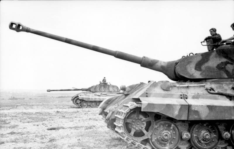 Panzerkampfwagen VI Ausf. B King Tiger tank with Henschel turret in a field.
