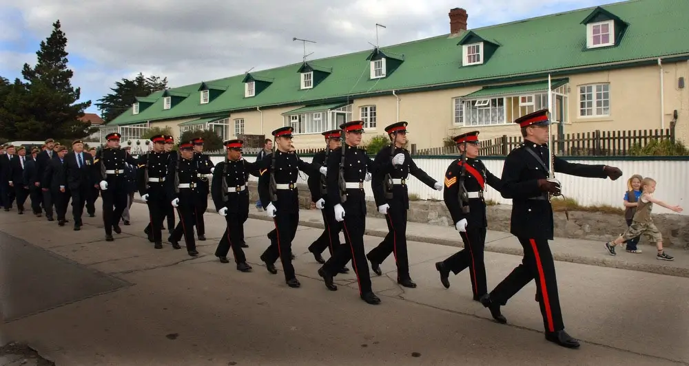 A parade led by a detachment of the Falkland Islands Defence Force