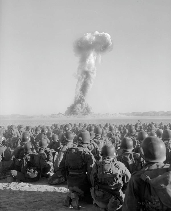 U.S. Army troops during Desert Rock nuclear tests.