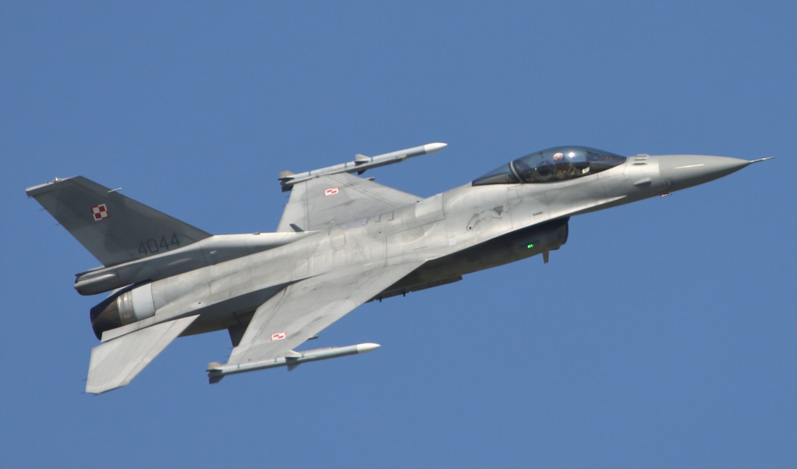 Polish Air Force F-16C Block 52+ fighter jet armed for intercept missions.