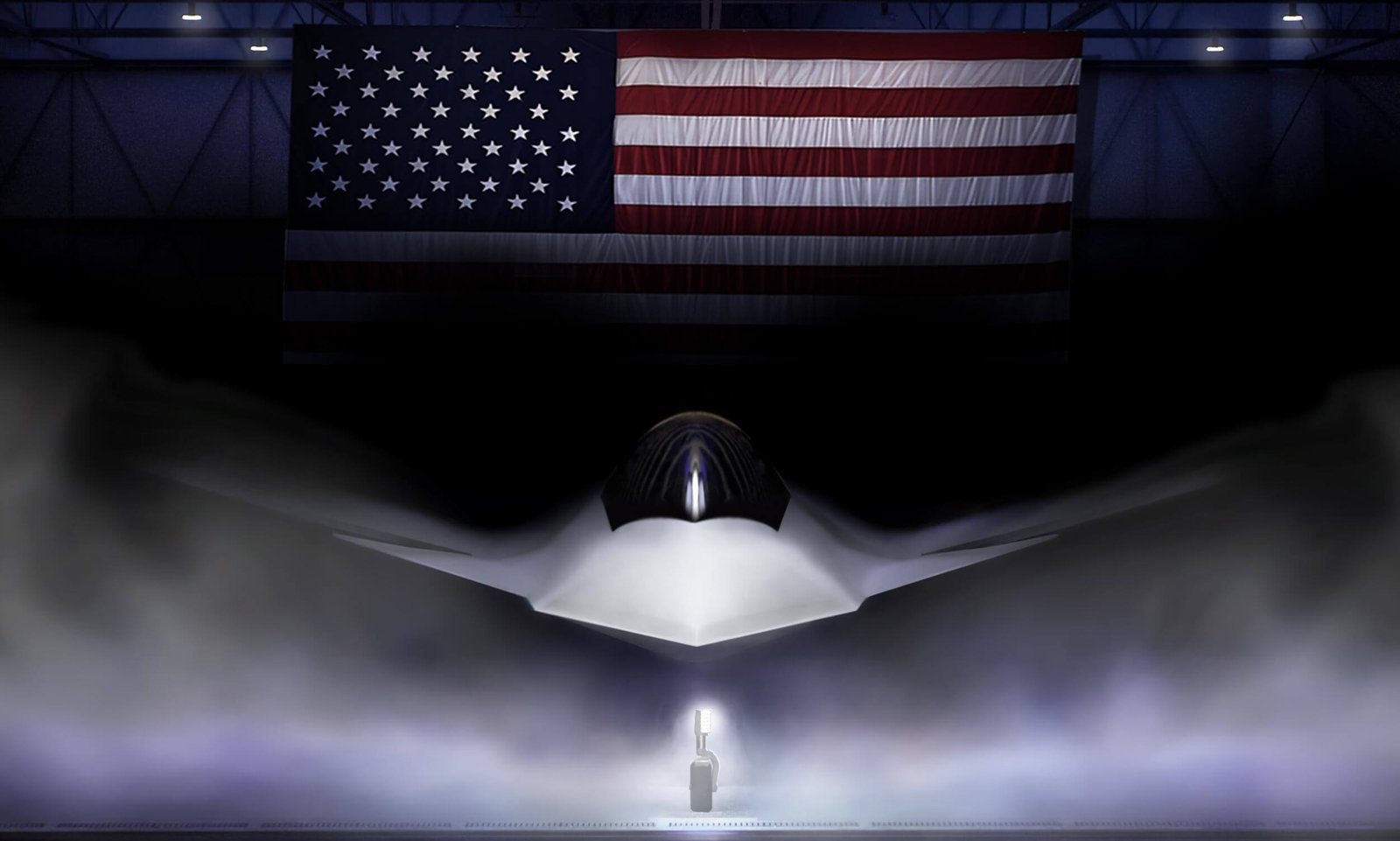 an artist's rendering of the F-47, a planned sixth-generation combat aircraft for the United States Air Force. It was released on March 21, 2025, the day the development and manufacturing contract was awarded to Boeing.