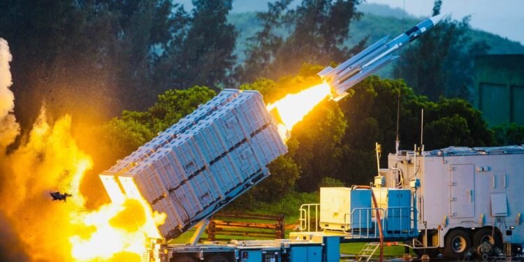 Hsiung Feng III anti-ship missile launched from a missile launchers truck