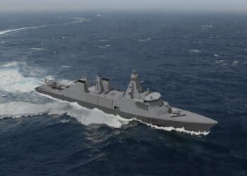 Scale model of the Arrowhead 140 guided missile frigate design