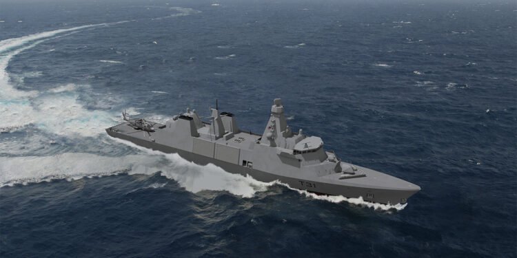 Scale model of the Arrowhead 140 guided missile frigate design