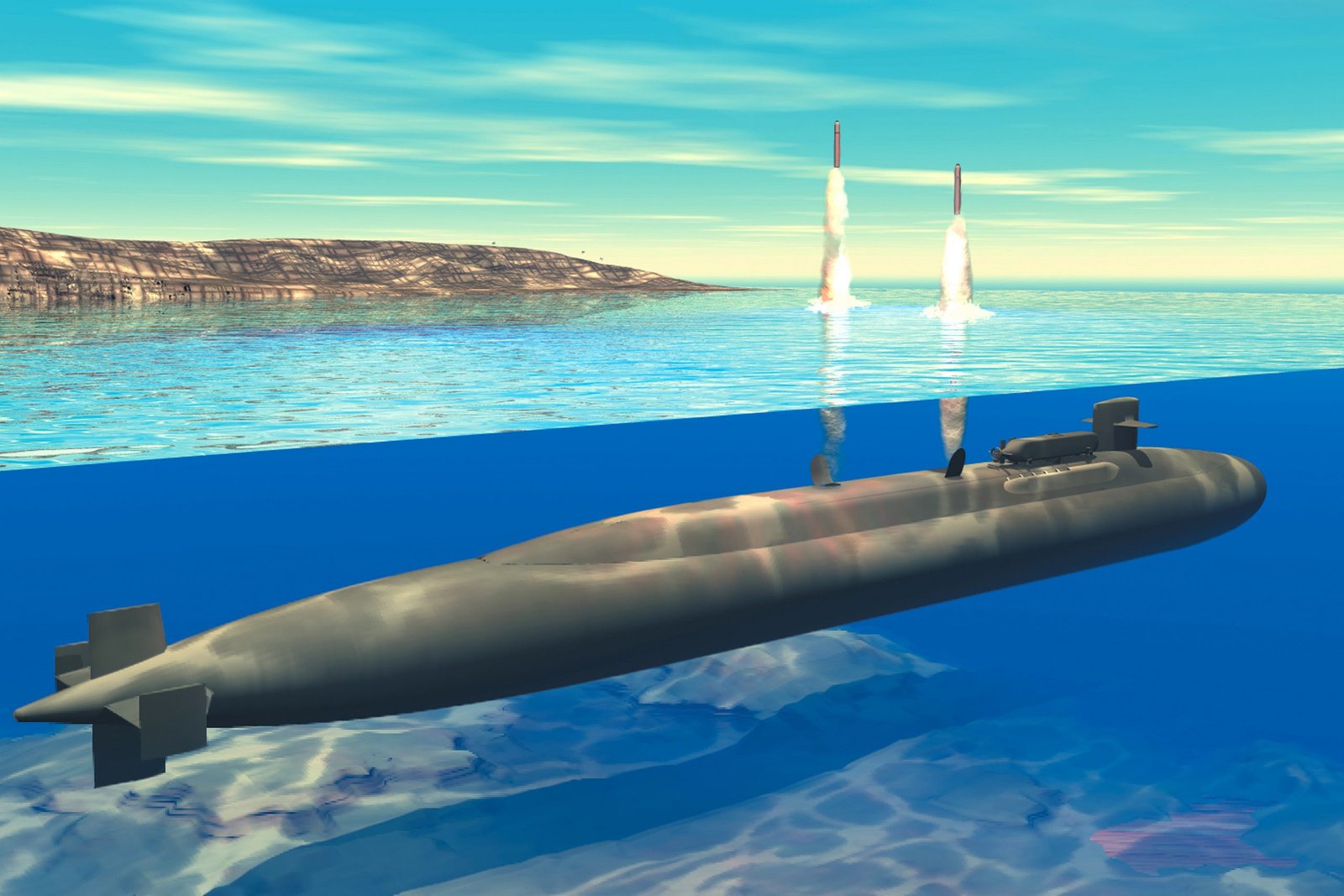 Artist's concept of an Ohio-class SSGN launching Tomahawk Land Attack Missiles