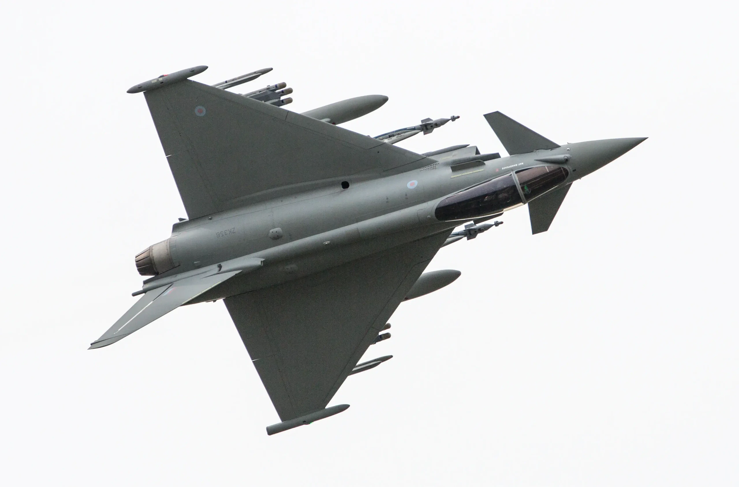 RAF Typhoon FGR4 ZK356 shows its delta wing