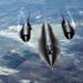 An air-to-air overhead front view of an SR-71A strategic reconnaissance aircraft. The SR-71 is unofficially known as the "Blackbird."