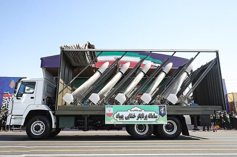Five Shahed 136s displayed in a deployment truck