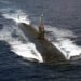 The Los Angeles-class attack submarine USS Louisville (SSN 724) underway off the coast of southern California.