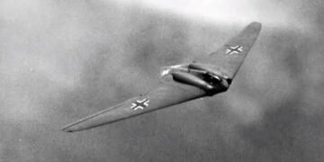 The Horten Ho 229 V3 German Nazi Stealth Bomber in flight 1945